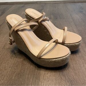 PrettyLittleThing Nude Wide Fit Strap Espadrille High Heeled Wedges Size 8
